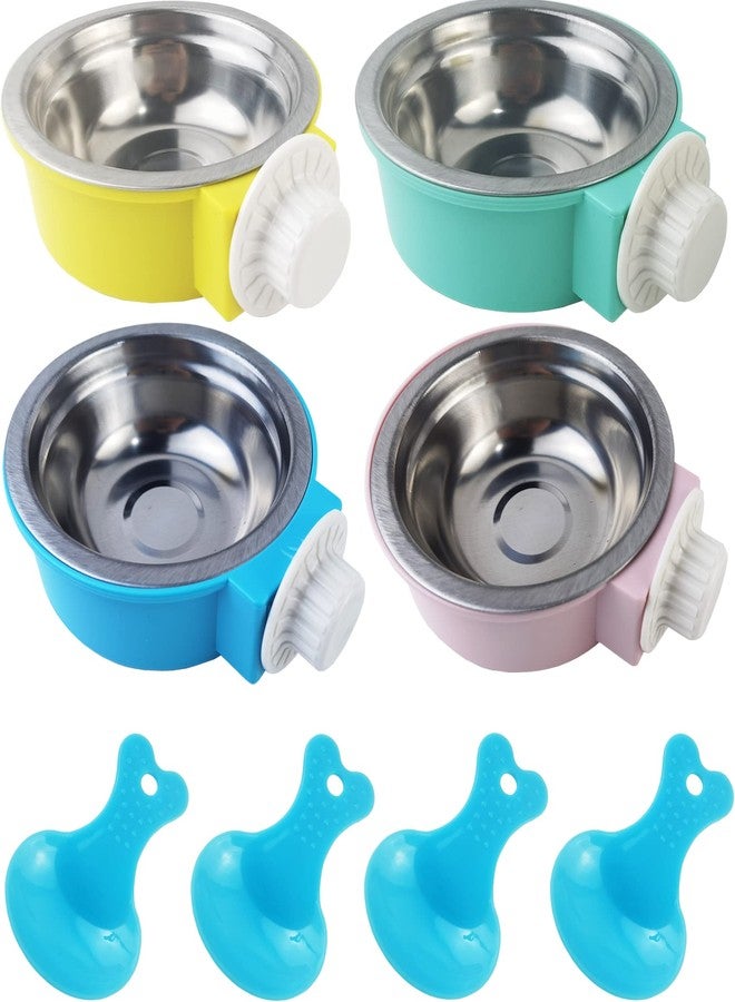 NSBELL 4PCS Crate Dog Bowl, Plastic Bowl & Stainless Steel Bowl Removable Hanging Food & Water Feeder 2-in-1 Cage Bowl Coop Cup for Cat, Dog, Birds with 4 Pet Food Spoons - Image 1